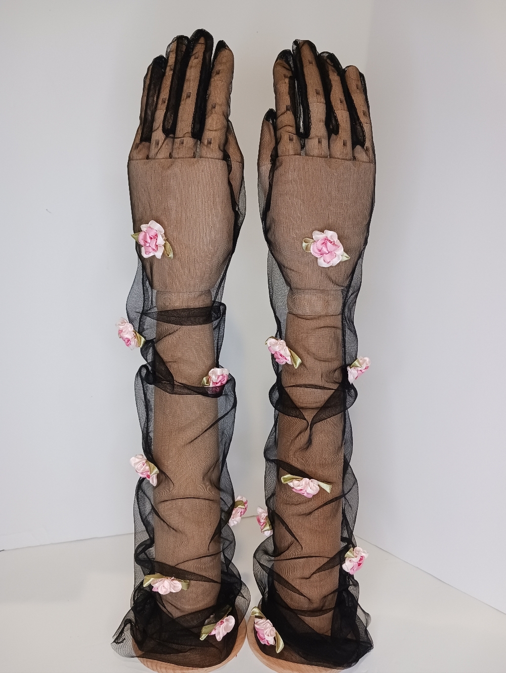 Sheer Black Floral Appliqué Opera Gloves